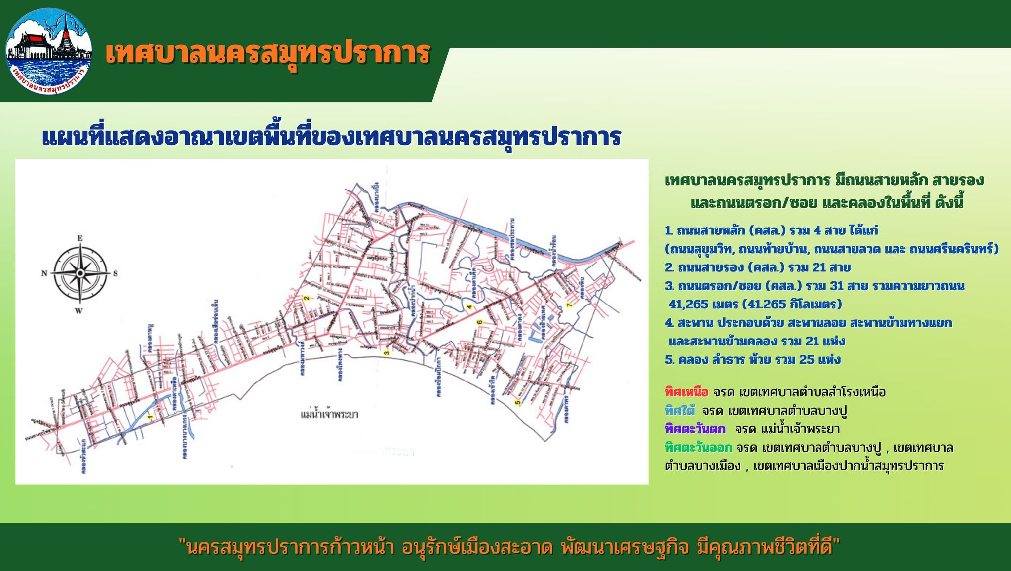 แผนที่แสดงอาณาเขตพื้นที่ของเทศบาลนครสมุทรปราการ